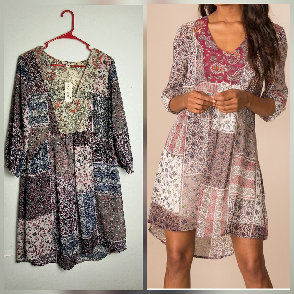 Simply Noelle Pearl A-line Dress with 3/4 Bishop Sleeves S/M Semi Sheer